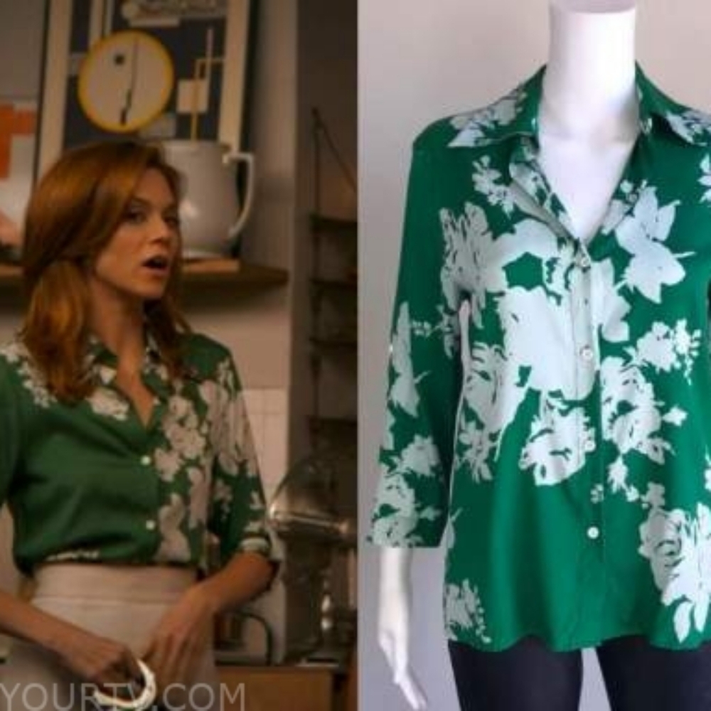 Alice + Olivia Green Floral Silk Shirt